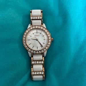 Rose gold and white ceramic fossil watch